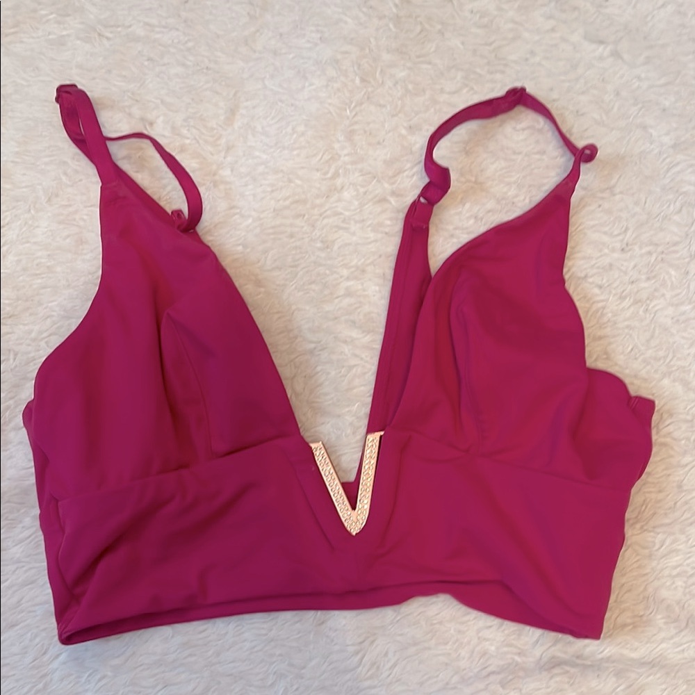 Victoria's Secret Magenta Plunge Bralette with Gold V Accent